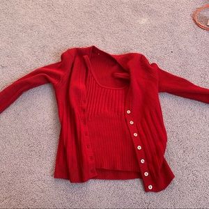 Silk cashmere red sweater set two piece